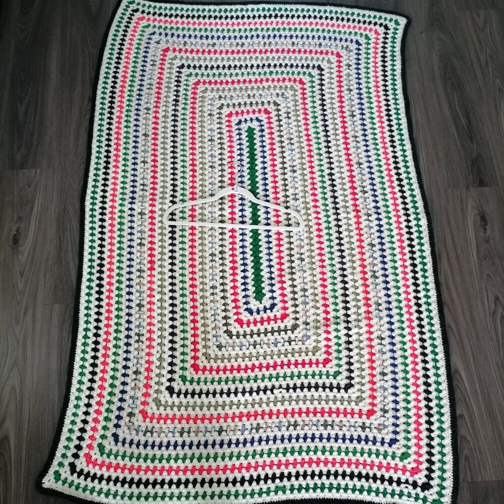 Unbranded Multicolor Hand Crochet Granny Rectangle Shape Throw Blanket